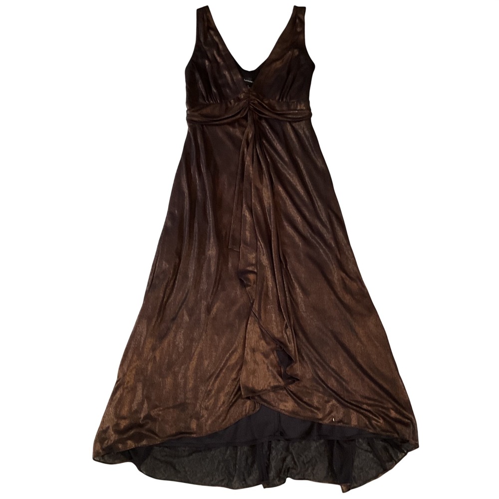 R&M Richards Womens‎ Metallic Bronze High-Low Gown V-Neck Formal Dress Size 8